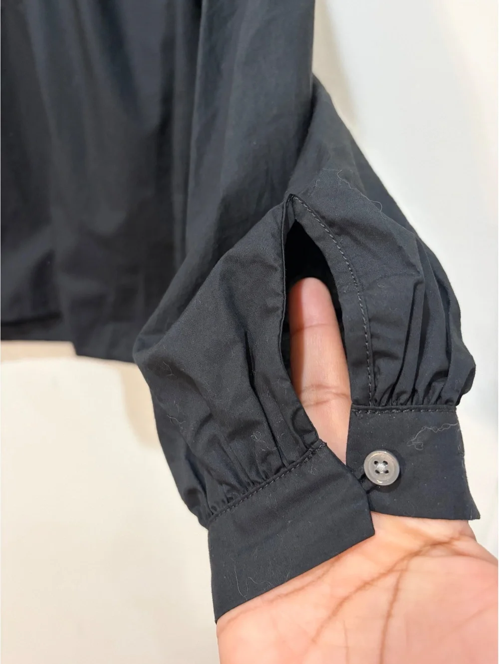 Shirred popover top in cotton poplin in black size XS